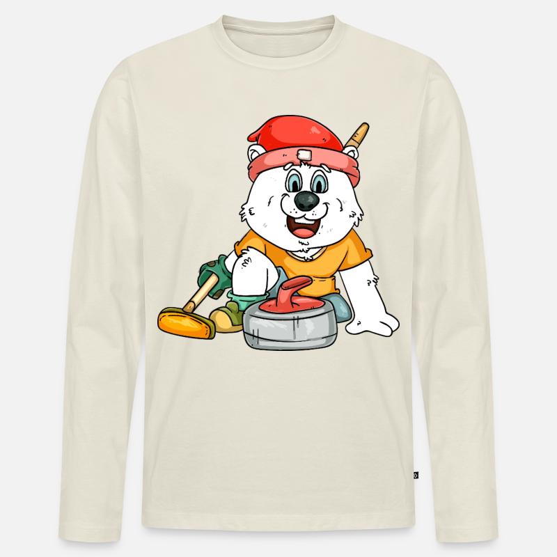 Curlingspieler Eisbär - Männer Premium Bio Langarmshirt - Naturweiß