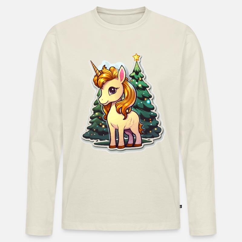Weihnachts-Einhorn im Lichterwald - Männer Premium Bio Langarmshirt - Naturweiß
