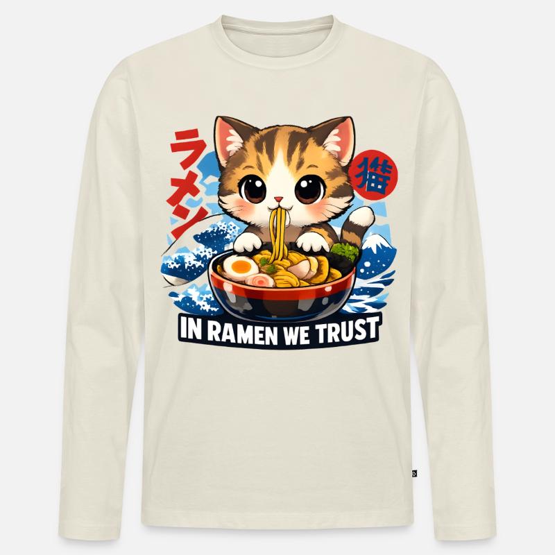 Ramen Katze - Männer Premium Bio Langarmshirt - Naturweiß