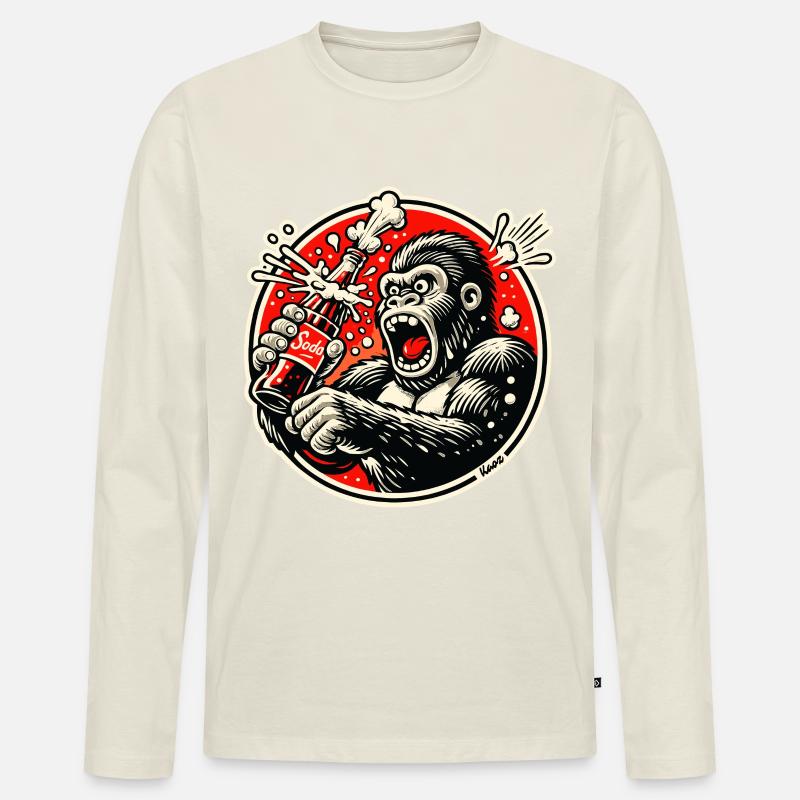 Soda-Gorilla im Retro-Comic - Männer Premium Bio Langarmshirt - Naturweiß