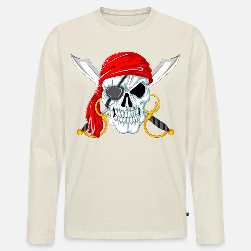 Piratenschädel mit Schwertern Jolly Roger Design - Männer Premium Bio Langarmshirt - Naturweiß