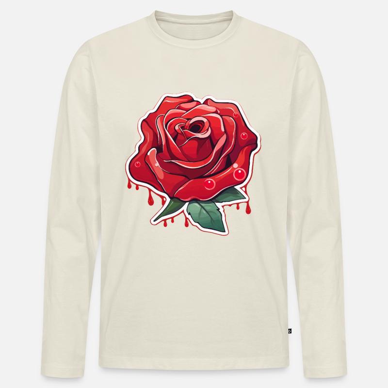 Blutrote Rose Tattoo Stil - Männer Premium Bio Langarmshirt - Naturweiß