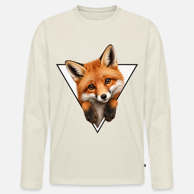Fuchs im Dreieck-Illustration - Männer Premium Bio Langarmshirt - Naturweiß