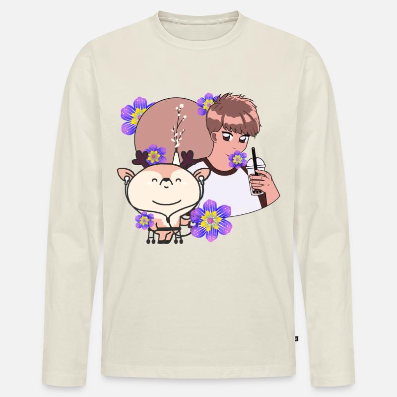 Bubble Tea Time & Reh mit Walker - Männer Premium Bio Langarmshirt - Naturweiß