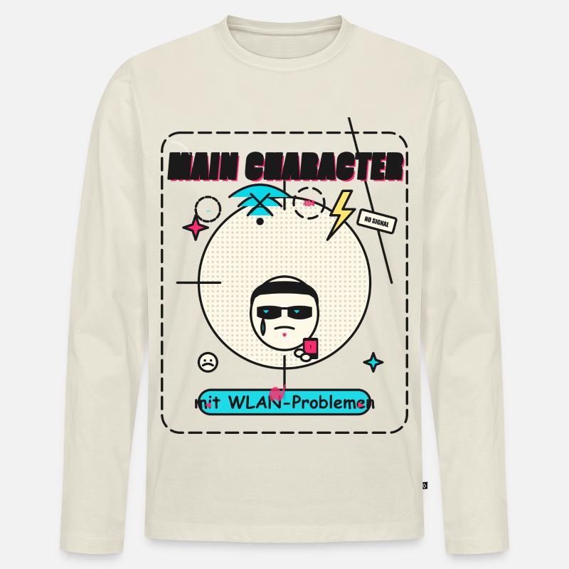 MAIN CHARACTER MIT WLAN PROBLEME - Männer Premium Bio Langarmshirt - Naturweiß