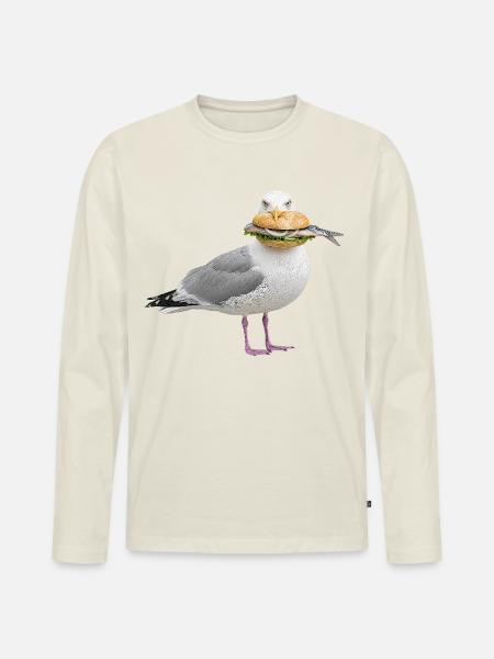 Silbermoewe-mit-Fischbroetchen Möwe - Männer Premium Bio Langarmshirt - Naturweiß