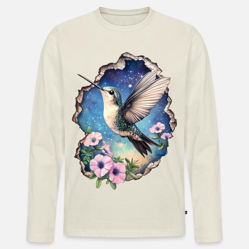 Kolibri mit Blüten - Männer Premium Bio Langarmshirt - Naturweiß
