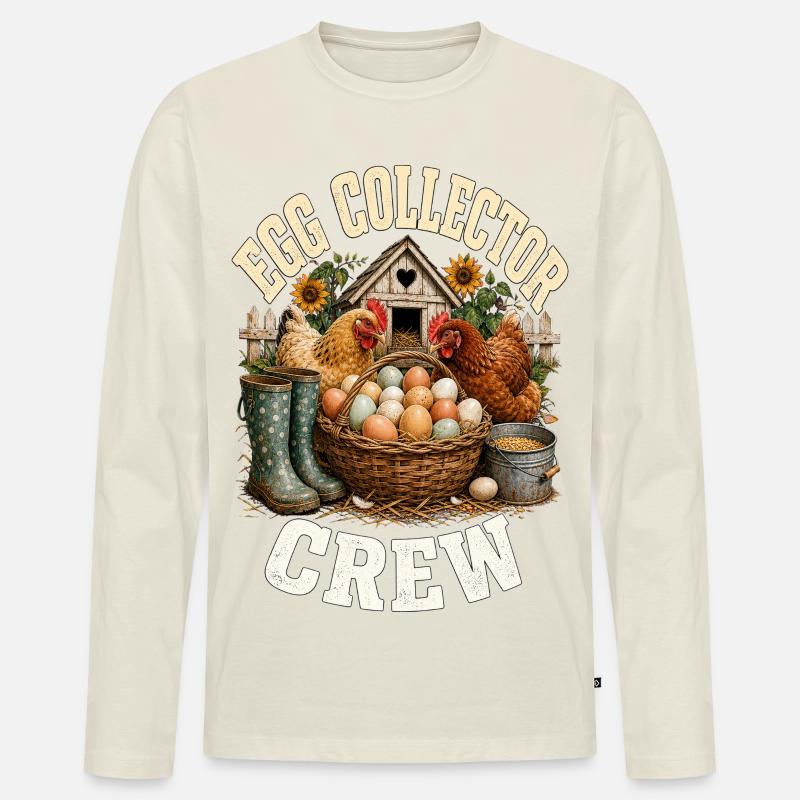 EGG COLLECTOR CREW - Männer Premium Bio Langarmshirt - Naturweiß