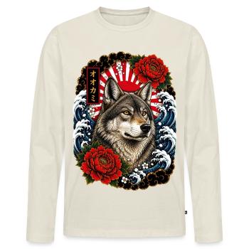 Wolf im japanischen Irezumi Tattoo Stil - Männer Premium Bio Langarmshirt - Naturweiß - Vorne - Nico (187cm)