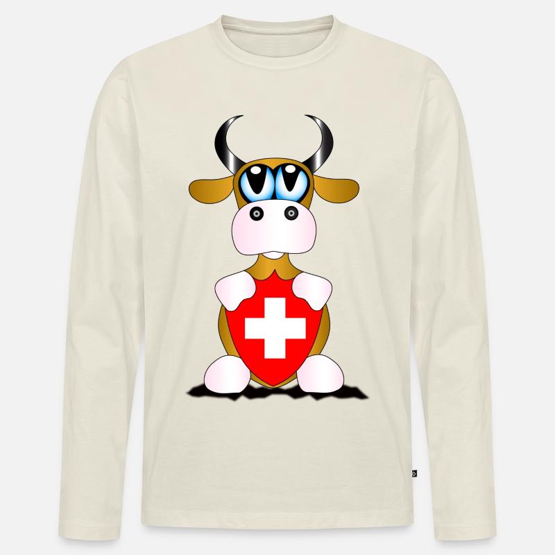 Kuh Schweiz - Männer Premium Bio Langarmshirt - Naturweiß