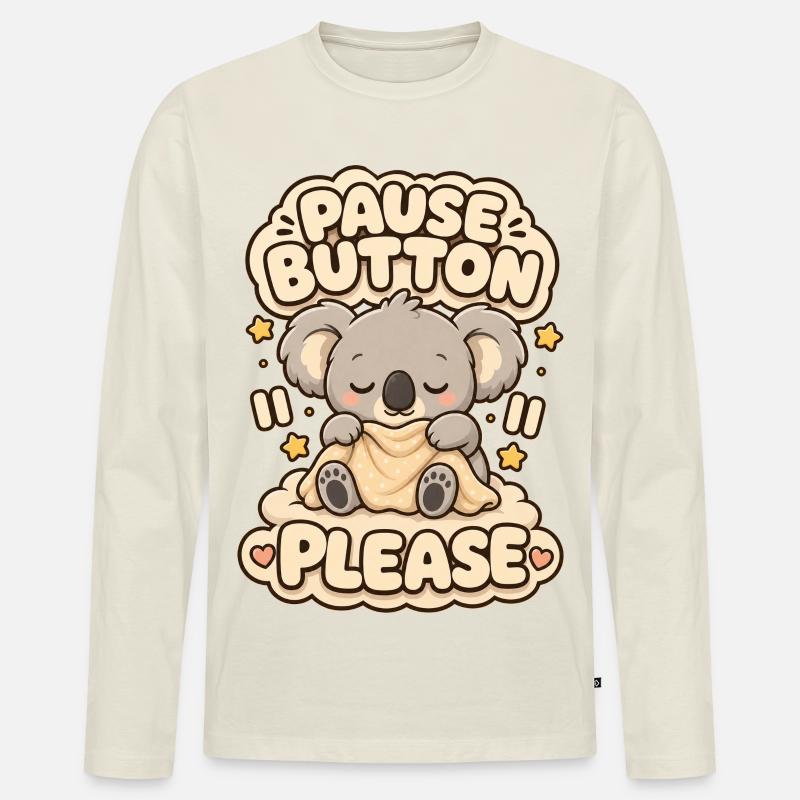 Pause Button Please Koala - Männer Premium Bio Langarmshirt - Naturweiß