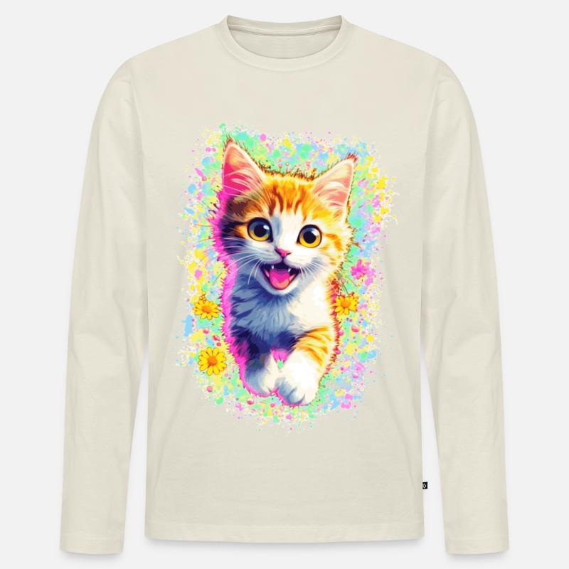 Glückliches Kätzchen 🌼🌸 - Männer Premium Bio Langarmshirt - Naturweiß