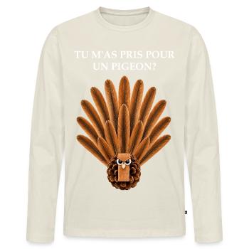 Pas un pigeon - T-shirt manches longues Premium bio Homme - blanc cassé - Devant - Nico (187cm)