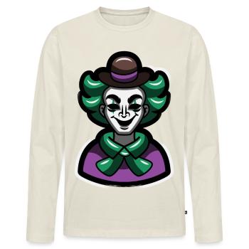 Portrait de dessin animé du Mime Clown Vert - T-shirt manches longues Premium bio Homme - blanc cassé - Devant - Nico (187cm)