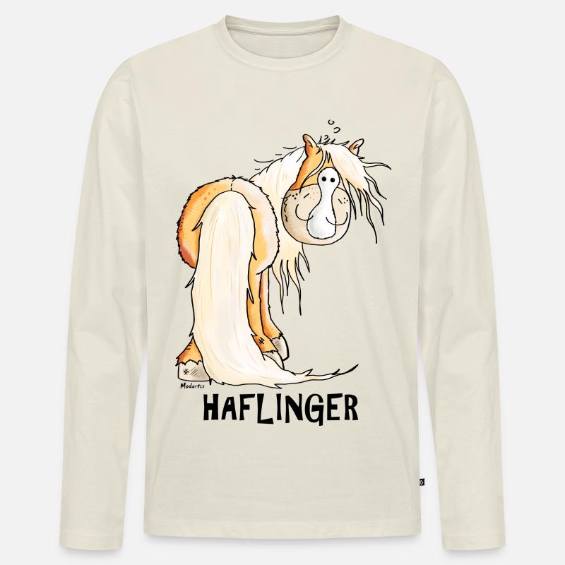 Happy Haflinger - Männer Premium Bio Langarmshirt - Naturweiß