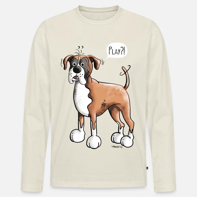 Deutscher Boxer Play - Männer Premium Bio Langarmshirt - Naturweiß