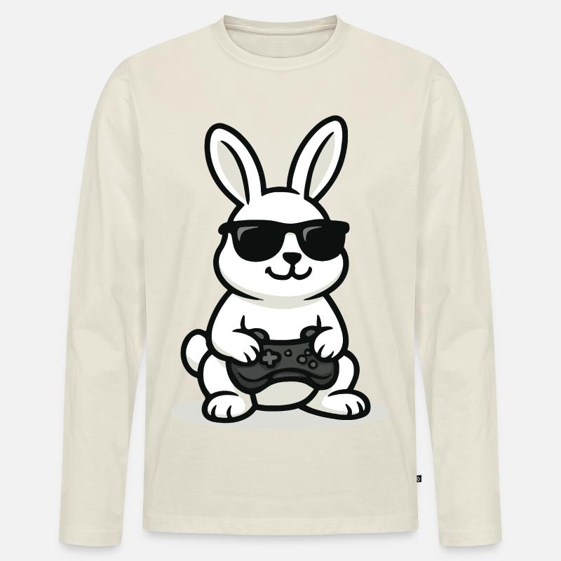 Cool Gaming Bunny - Männer Premium Bio Langarmshirt - Naturweiß