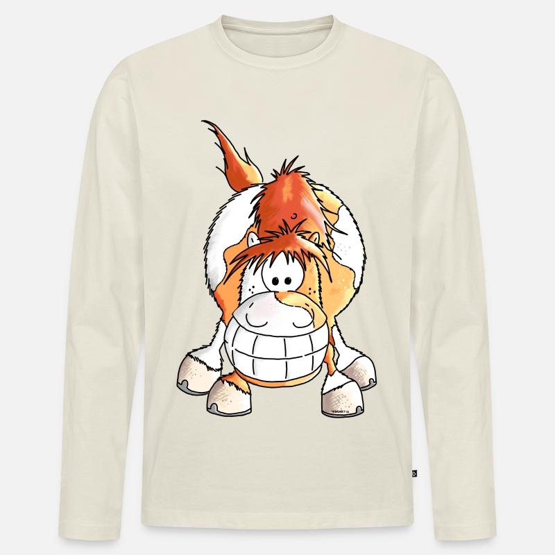 Grinsepferd - Pferd - Pony - Männer Premium Bio Langarmshirt - Naturweiß
