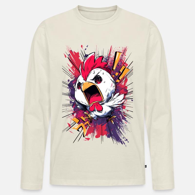 Aufschrei Huhn Explosion - Männer Premium Bio Langarmshirt - Naturweiß
