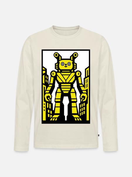 Cat Robot in Stadtlandschaft - Männer Premium Bio Langarmshirt - Naturweiß
