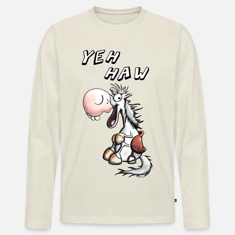 Yeh Haw Pferdchen - Männer Premium Bio Langarmshirt - Naturweiß