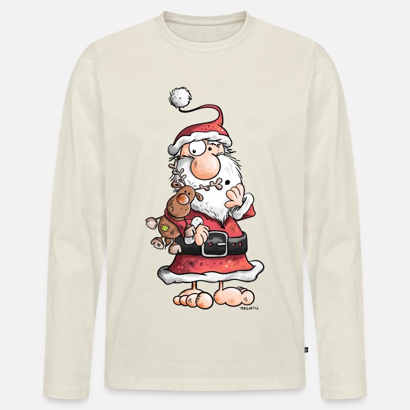 Weihnachtsmann knuddelt Rentier - Männer Premium Bio Langarmshirt - Naturweiß