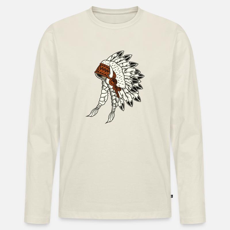 Indianer - Männer Premium Bio Langarmshirt - Naturweiß