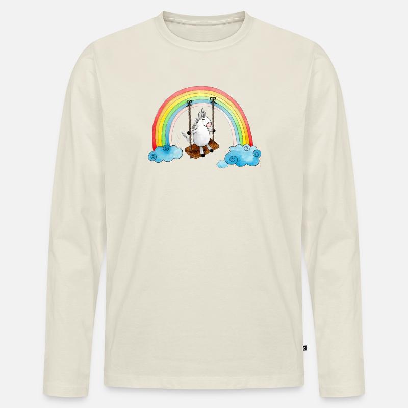 Einhorn Schaukel Regenbogen - Männer Premium Bio Langarmshirt - Naturweiß