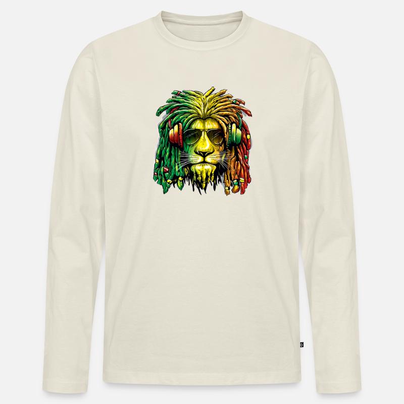 Lion Rasta - Männer Premium Bio Langarmshirt - Naturweiß