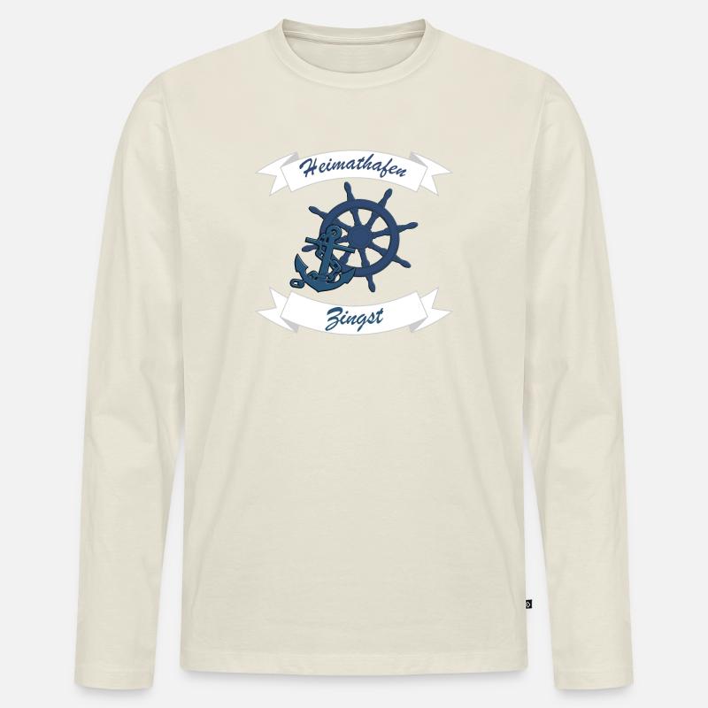 Heimathafen Zingst - Ostsee Darss Geschenk - Männer Premium Bio Langarmshirt - Naturweiß