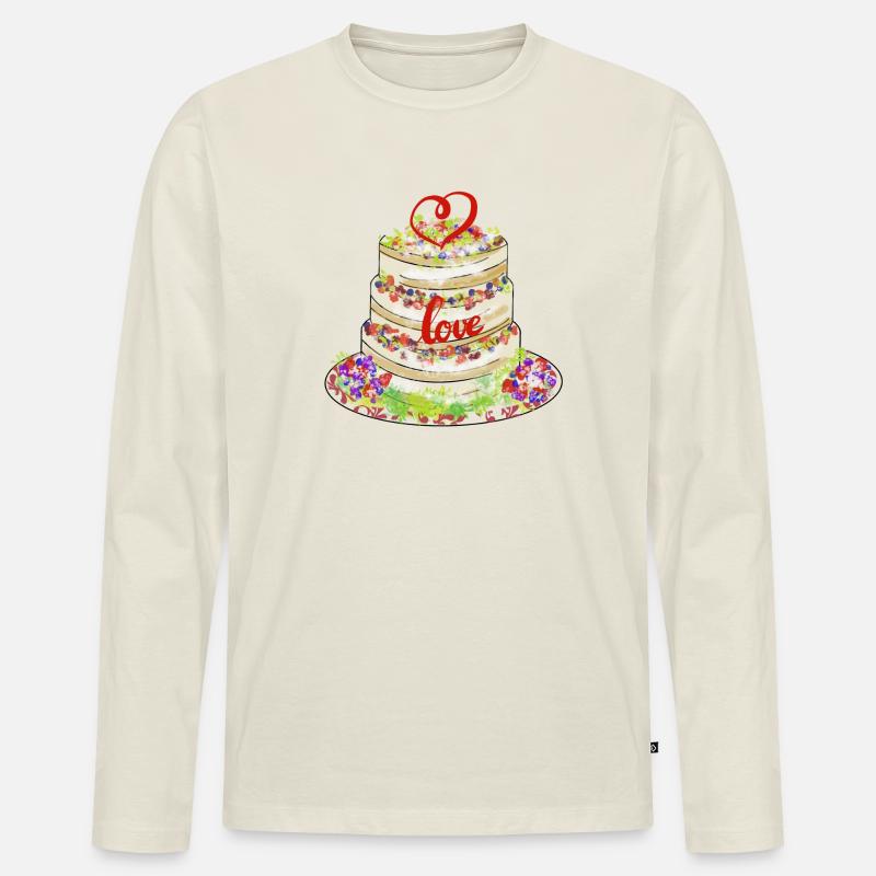 Herzlicher Kuchen mit Liebe Dekor - Männer Premium Bio Langarmshirt - Naturweiß
