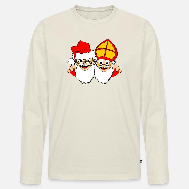 Sinterklaas und Weihnachtsmann - Männer Premium Bio Langarmshirt - Naturweiß