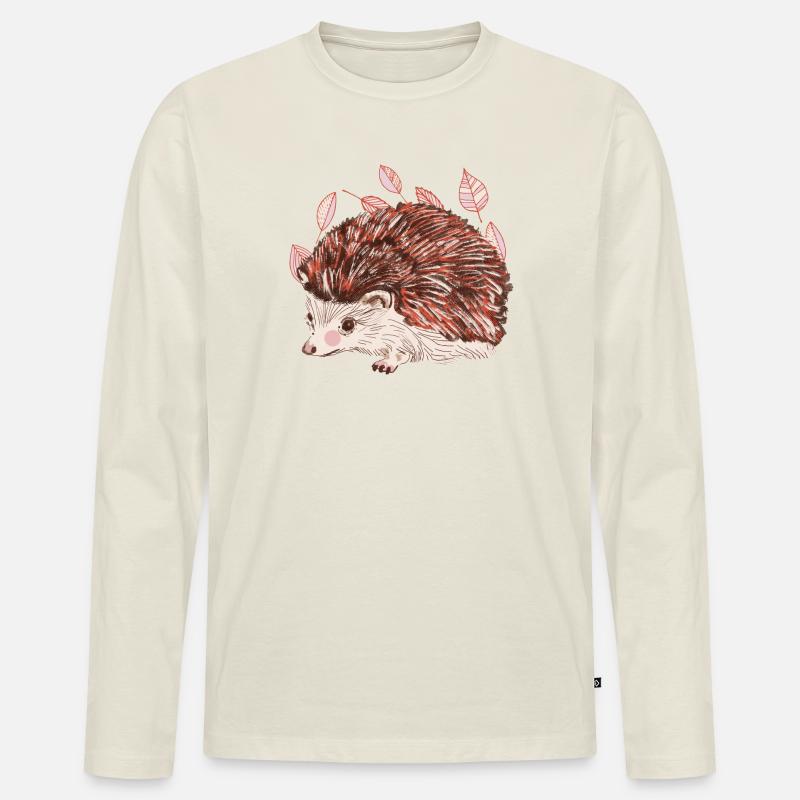 Herbstigel mit rotem Fellakzent - Männer Premium Bio Langarmshirt - Naturweiß