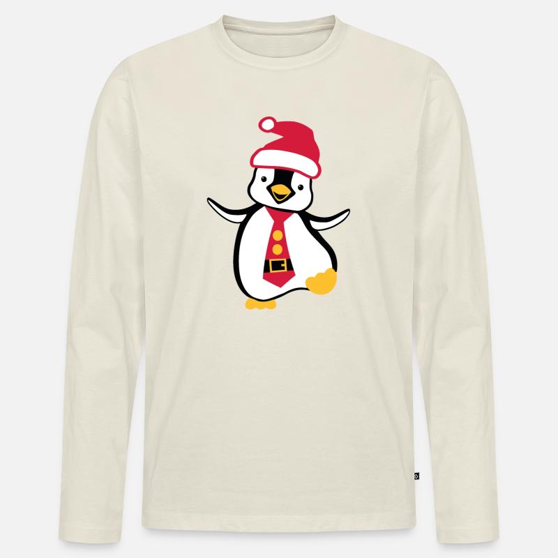 Weihnachten Pinguin - Männer Premium Bio Langarmshirt - Naturweiß