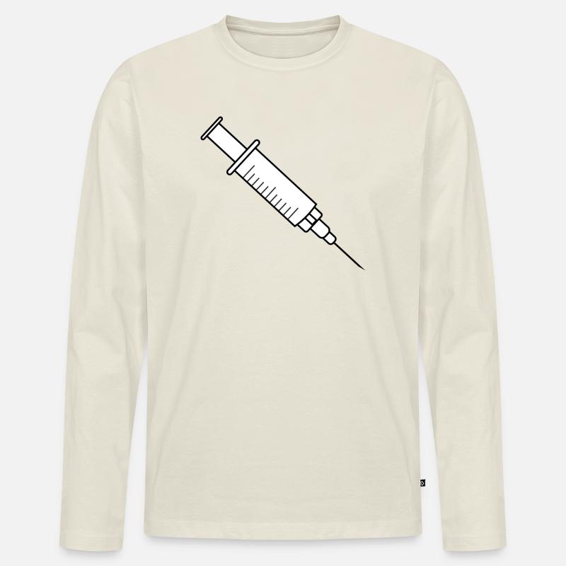 Impfspritze mit Medikamenten und Nadel - Männer Premium Bio Langarmshirt - Naturweiß