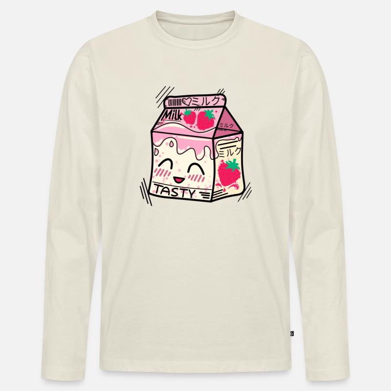 Kawaii Erdbeermilch - Männer Premium Bio Langarmshirt - Naturweiß