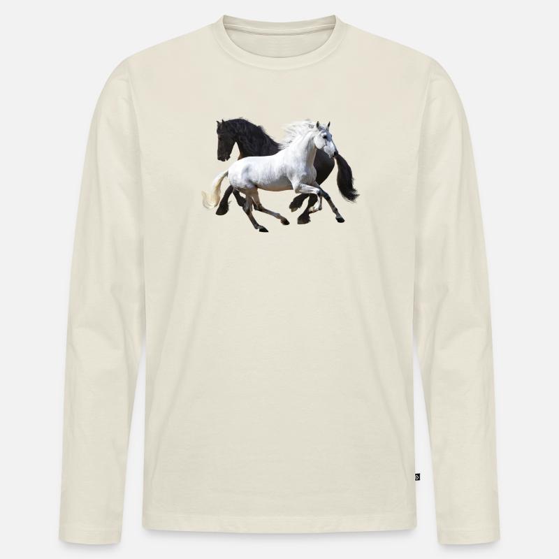 Pferde - Männer Premium Bio Langarmshirt - Naturweiß
