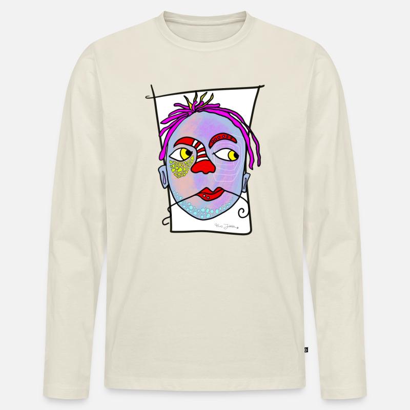 Nebula Gesichtsdruck - Männer Premium Bio Langarmshirt - Naturweiß