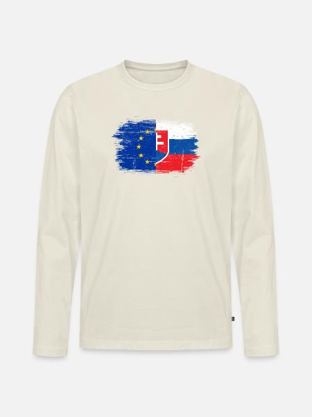 EU Slowakei Flagge Fusion - Männer Premium Bio Langarmshirt - Naturweiß