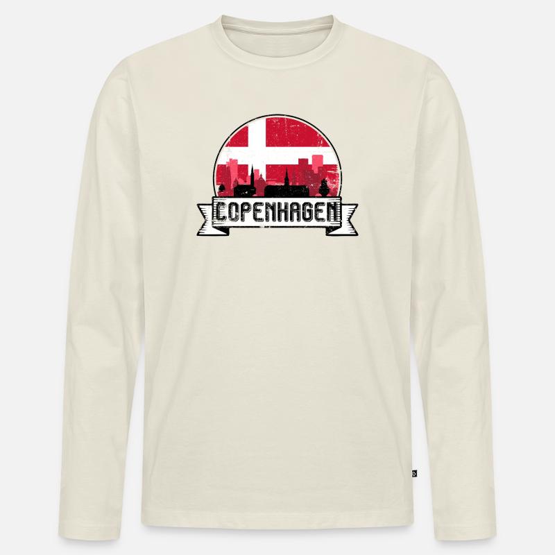 Kopenhagener Skyline-Abzeichen - Männer Premium Bio Langarmshirt - Naturweiß