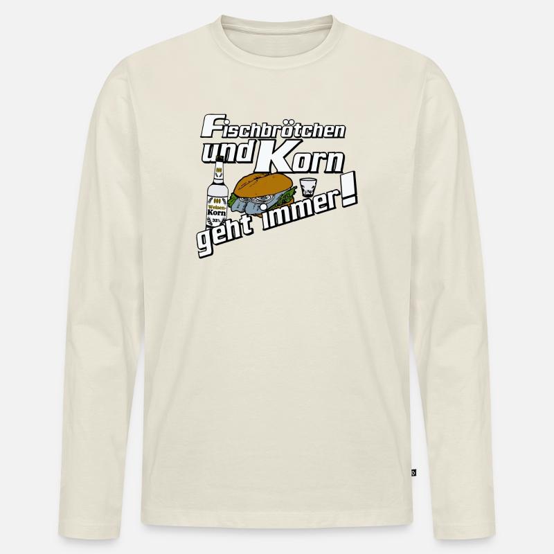 Fischbrötchen und Korn Spruch - Männer Premium Bio Langarmshirt - Naturweiß