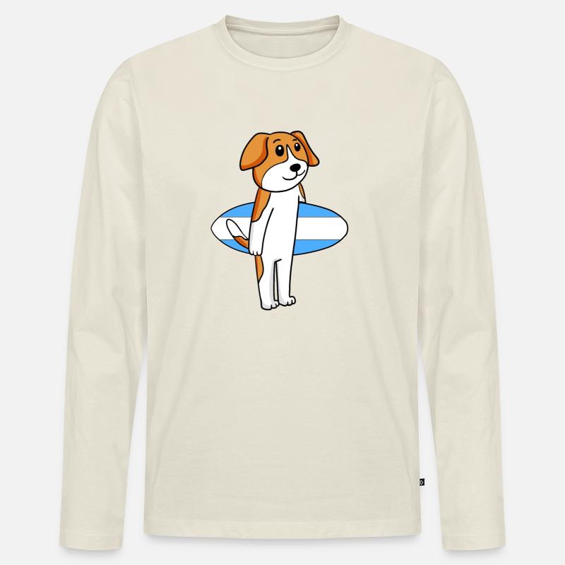Surfboard Hund Beagle Surfen Geschenk - Männer Premium Bio Langarmshirt - Naturweiß