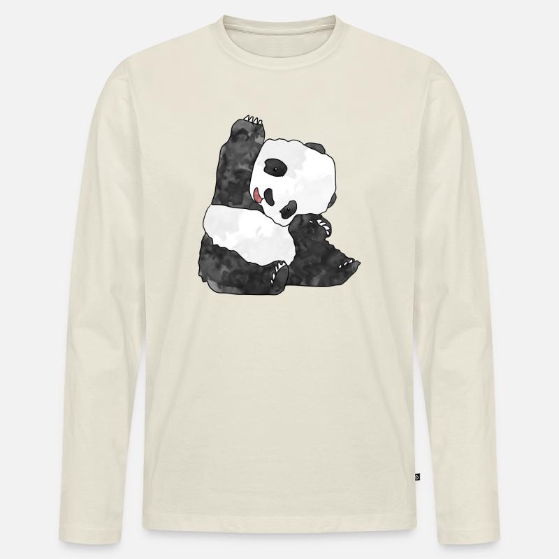 Panda - Männer Premium Bio Langarmshirt - Naturweiß