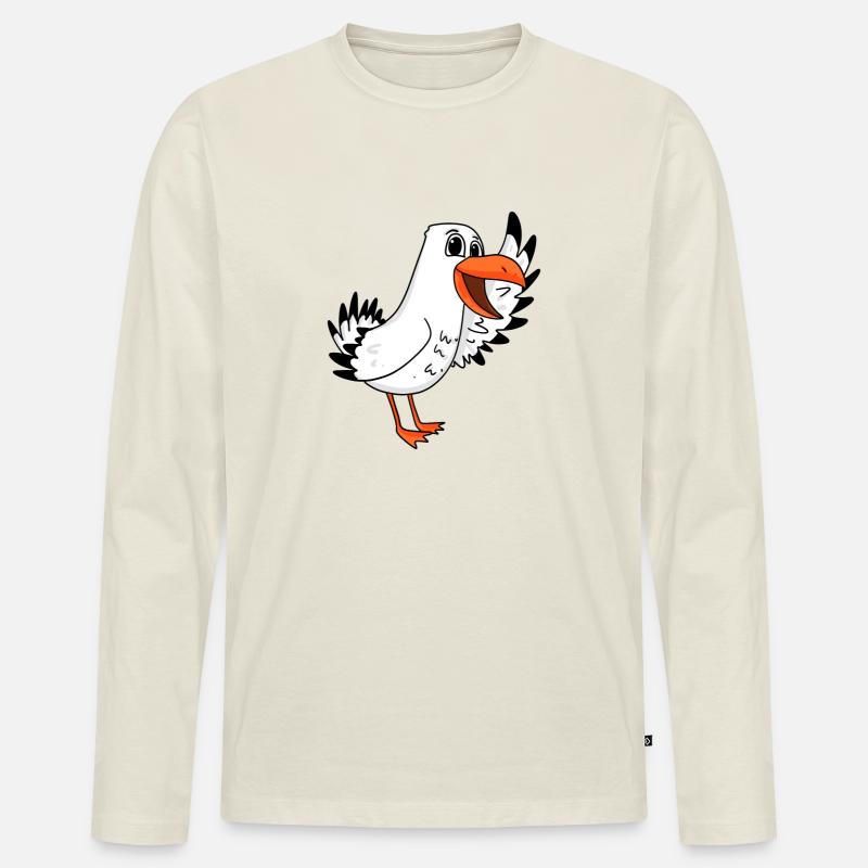 Möwe Begrüßung - Männer Premium Bio Langarmshirt - Naturweiß