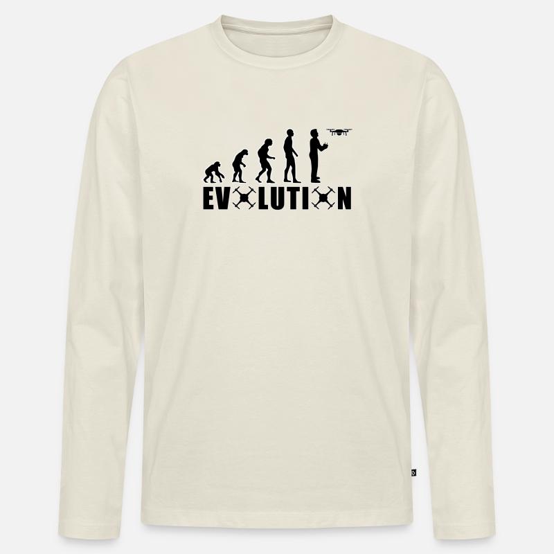 EVOLUTION DROHNE Geschenk Bodenpilot Fliegen - Männer Premium Bio Langarmshirt - Naturweiß
