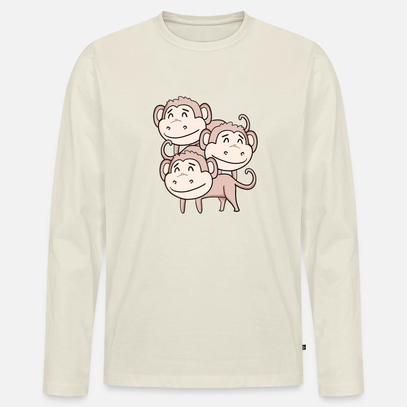 Niedliche Affen - Affe - Männer Premium Bio Langarmshirt - Naturweiß