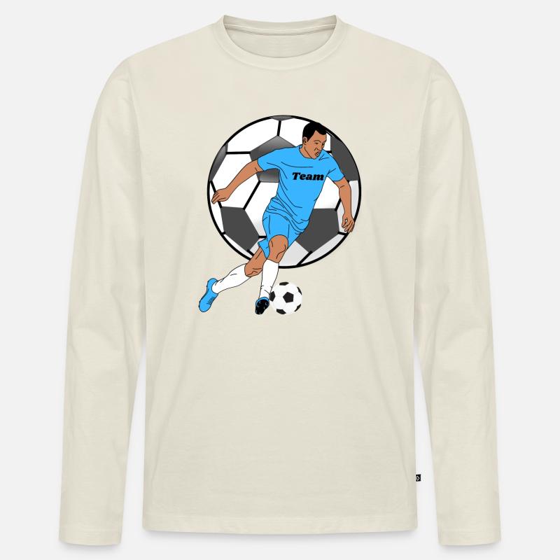 Blauer Teamkicker mit Ball - Männer Premium Bio Langarmshirt - Naturweiß