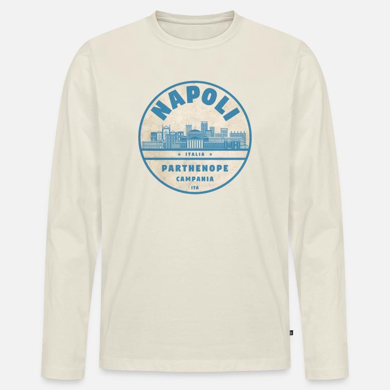 Napoli Skyline Abzeichen - Männer Premium Bio Langarmshirt - Naturweiß
