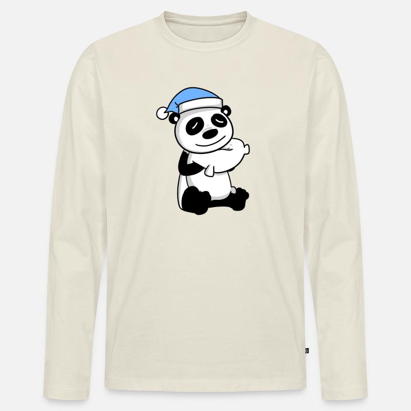Panda - Männer Premium Bio Langarmshirt - Naturweiß