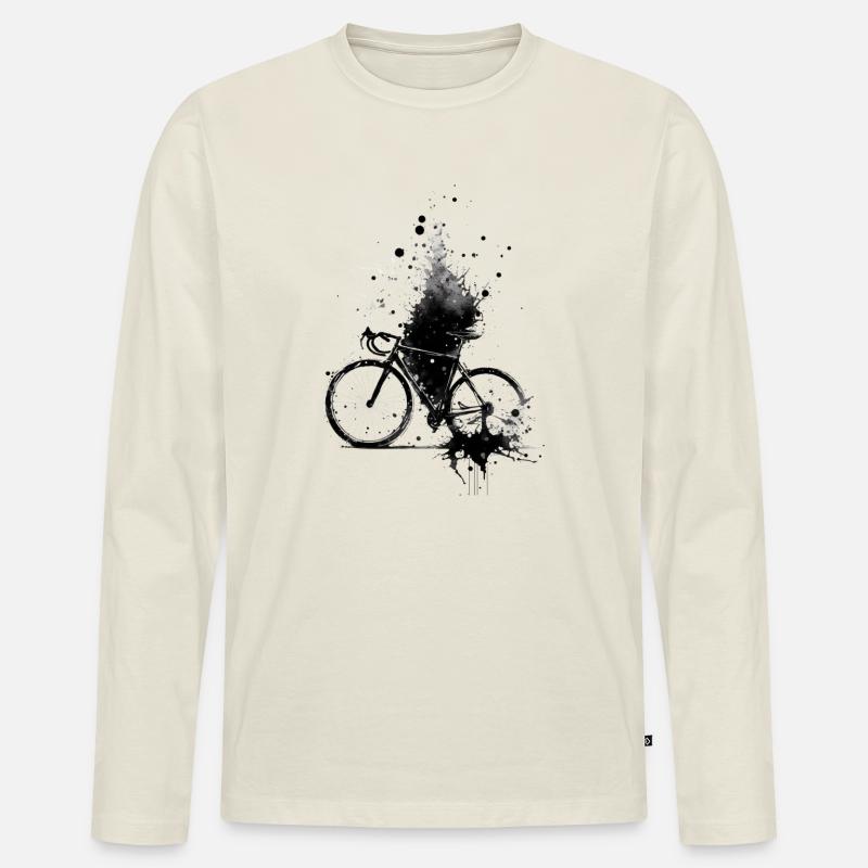 Fahrrad im Aquarellspritzer - Männer Premium Bio Langarmshirt - Naturweiß